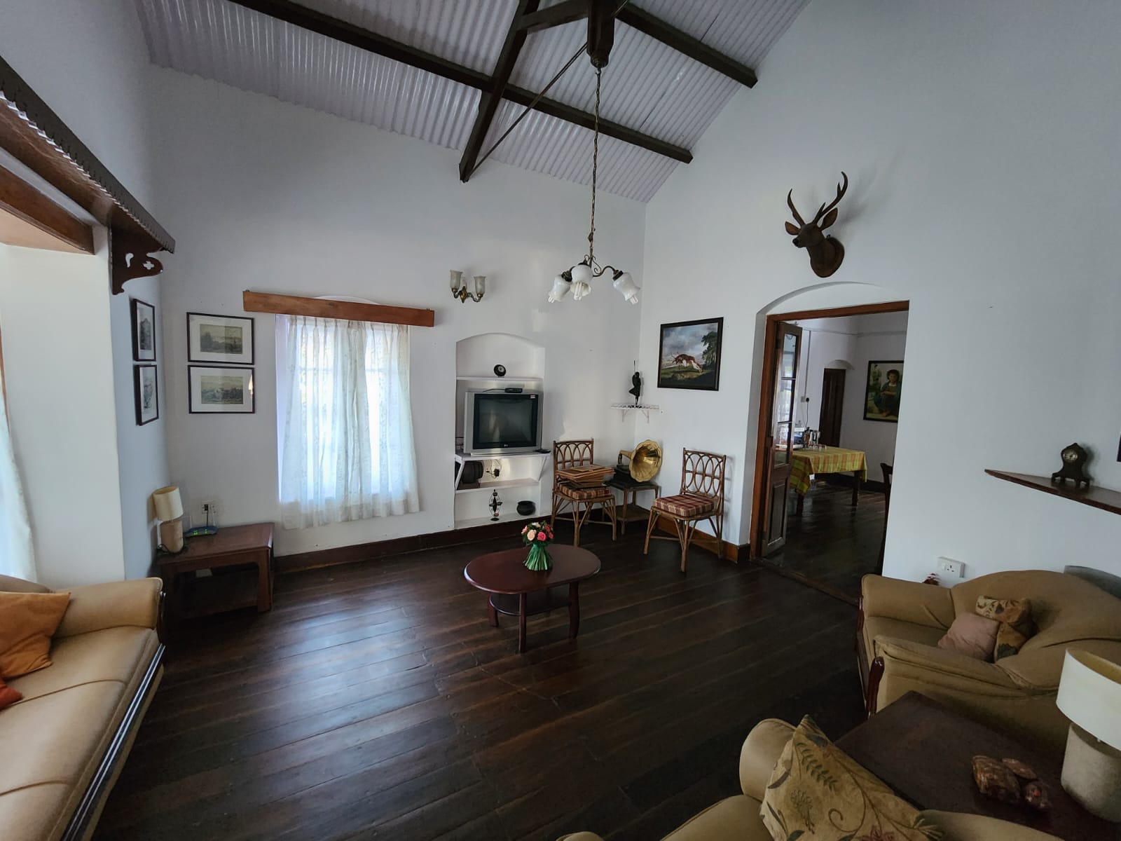 Living room with vaulted ceilings